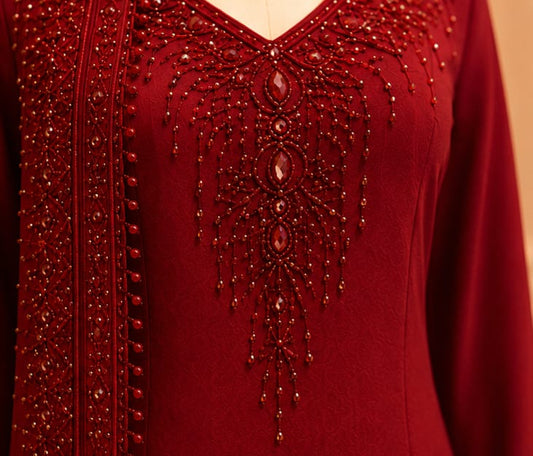 Maroon Crimson Velvet Embroidered Suit