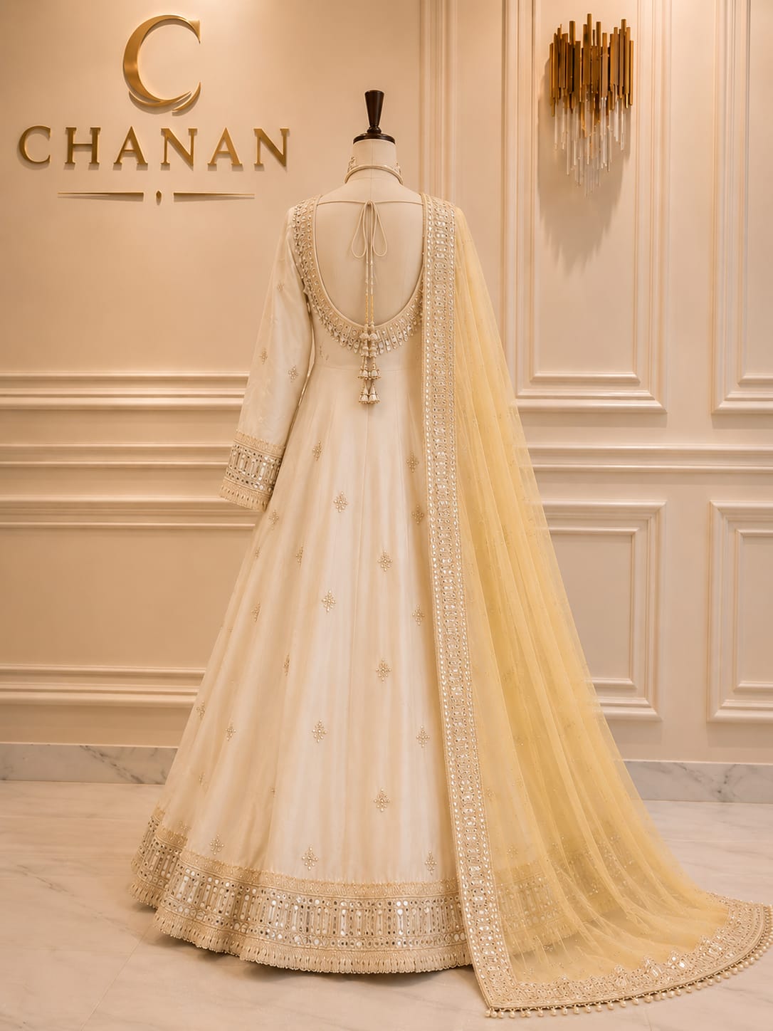 Champagne Gold Embroidered Silk Anarkali