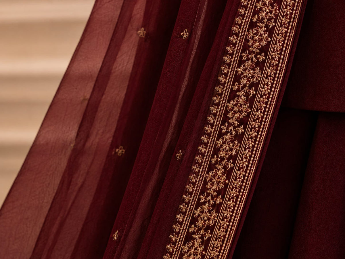 Burgundy Red Heavily Embroidered Velvet Suit