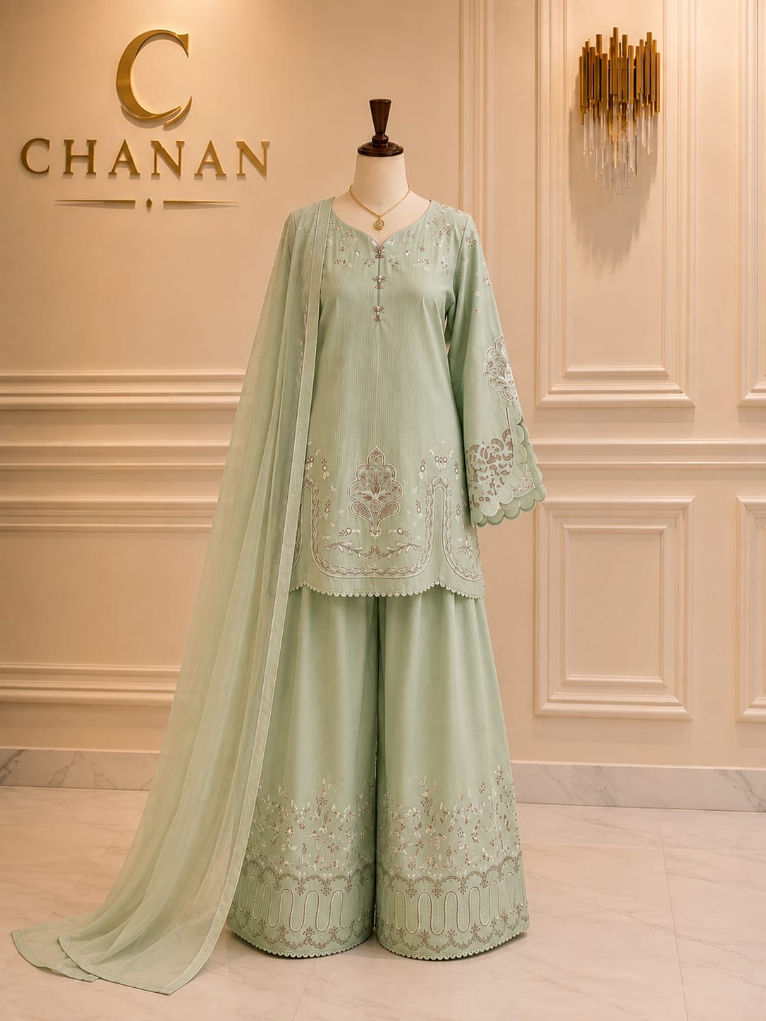 Mint Green Printed Cotton Kurta Set Unstitched