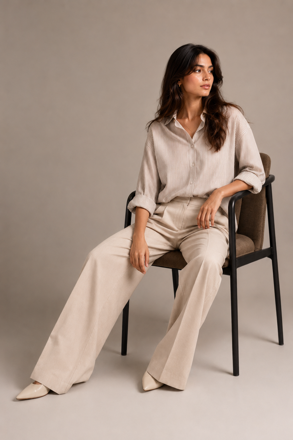 Cream White Satin Shirt & Wide Leg Trouser Co-ord