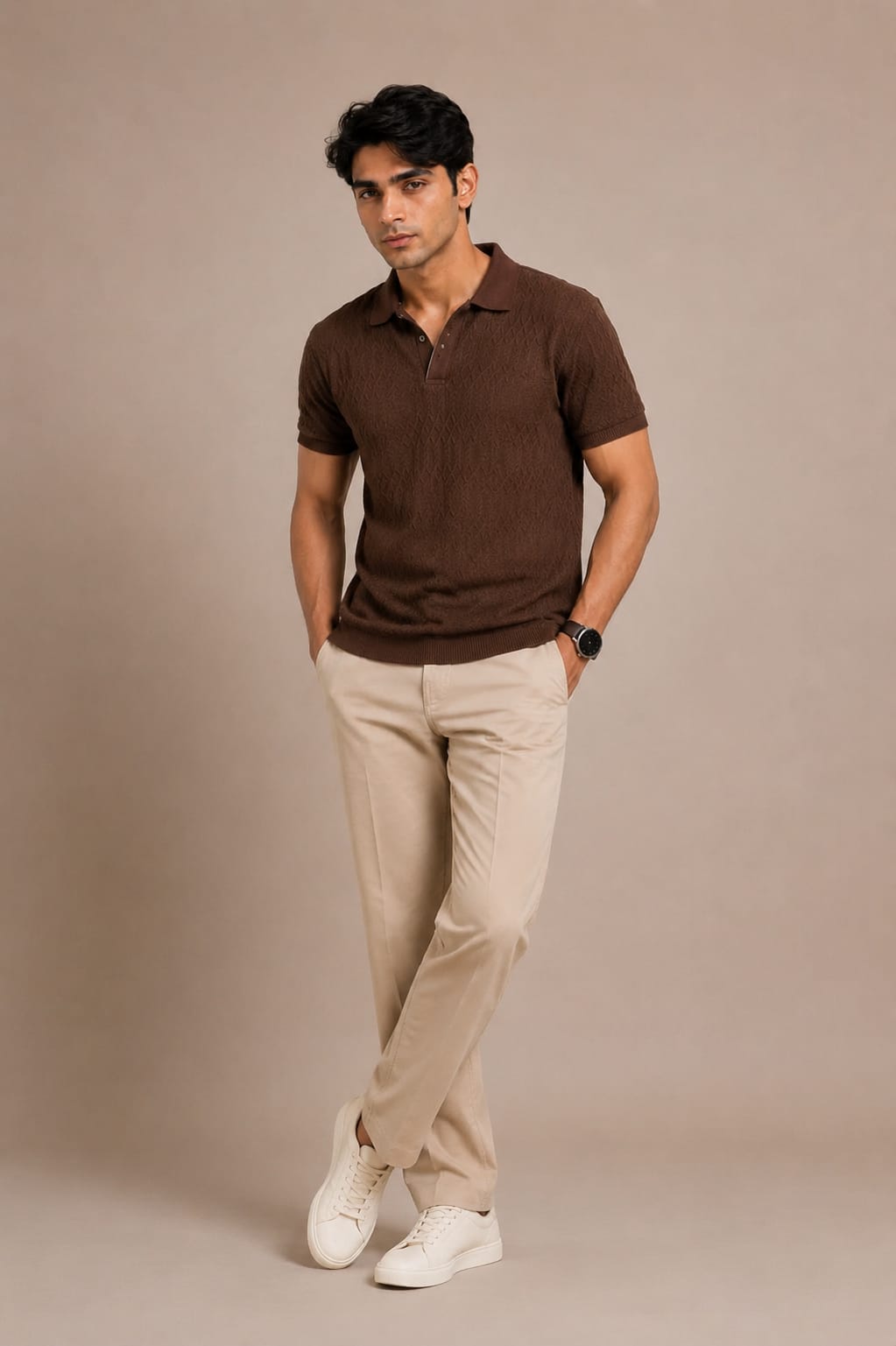 Espresso Textured Knit Polo Shirt