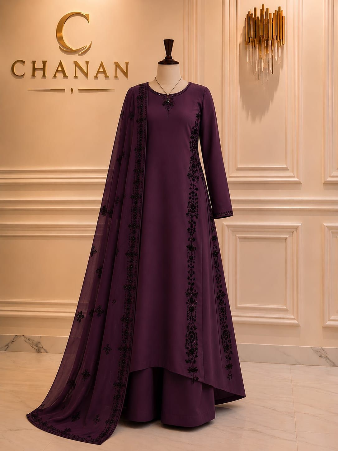 Deep Plum Velvet Heavy Embroidered Maxi Unstitched