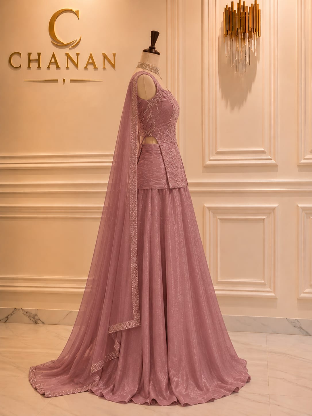 Peach Orange Embroidered Raw Silk Suit