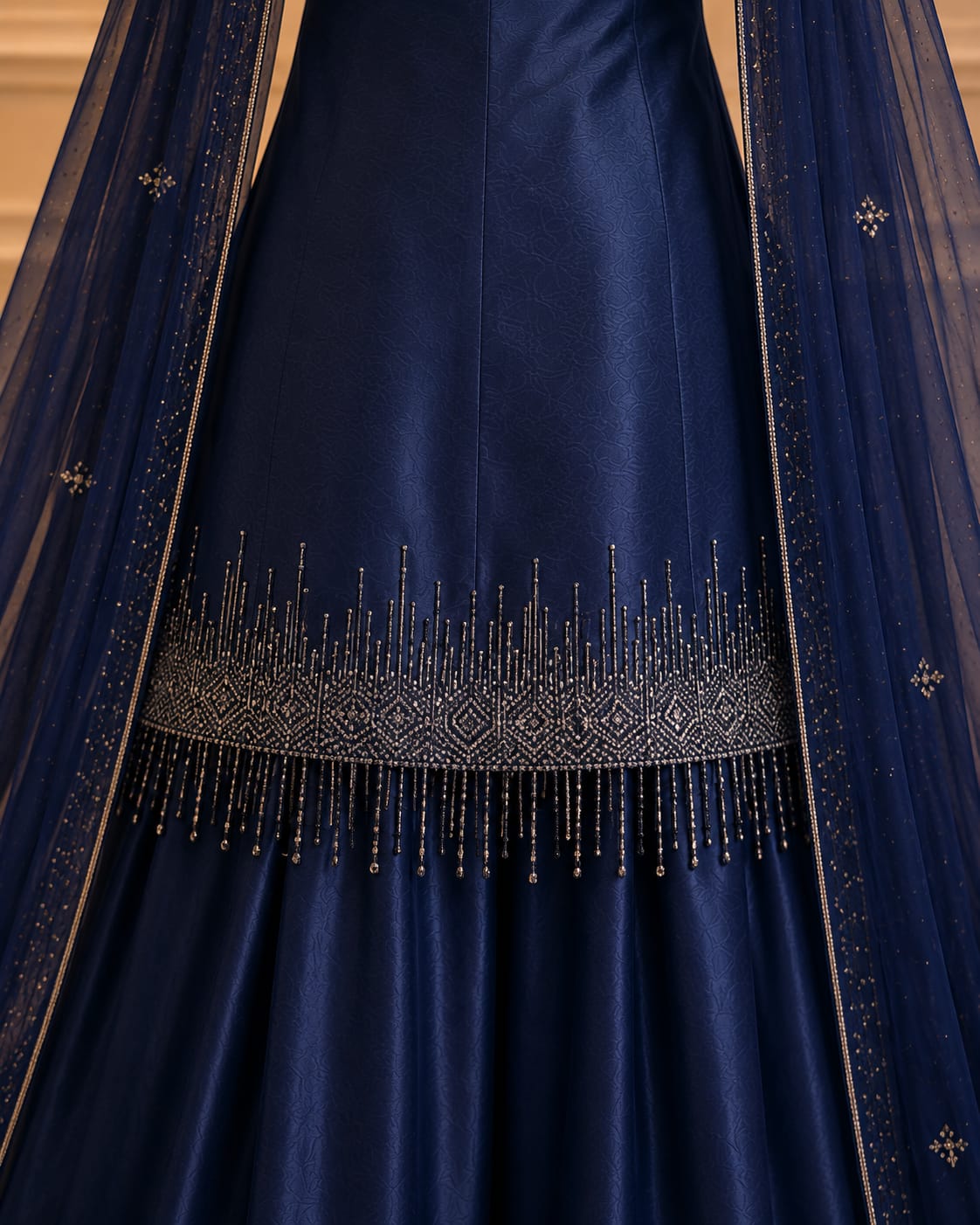 Royal Blue Embroidered Organza Gown