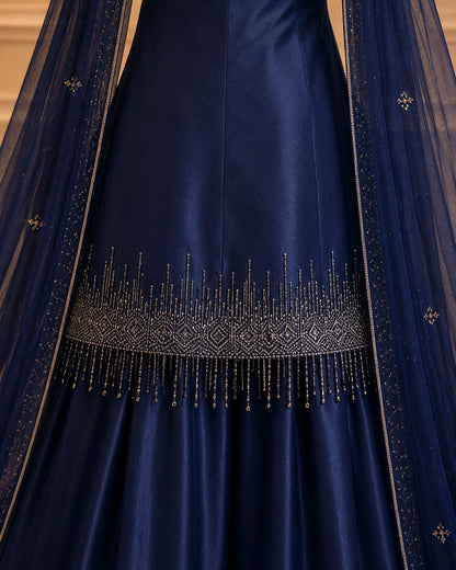 Royal Blue Embroidered Organza Gown