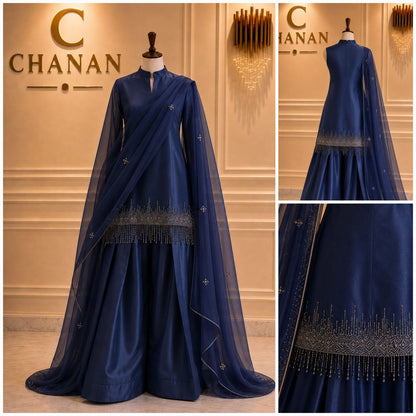 Royal Blue Embroidered Organza Gown