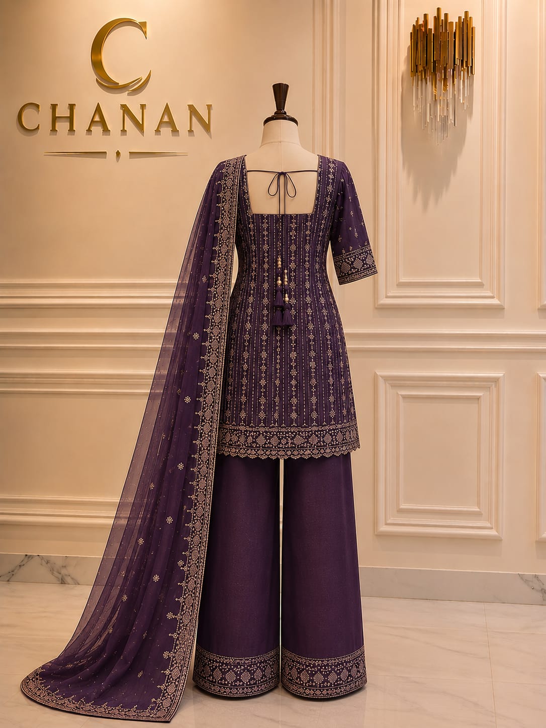 Aubergine Purple Chiffon Sharara Set