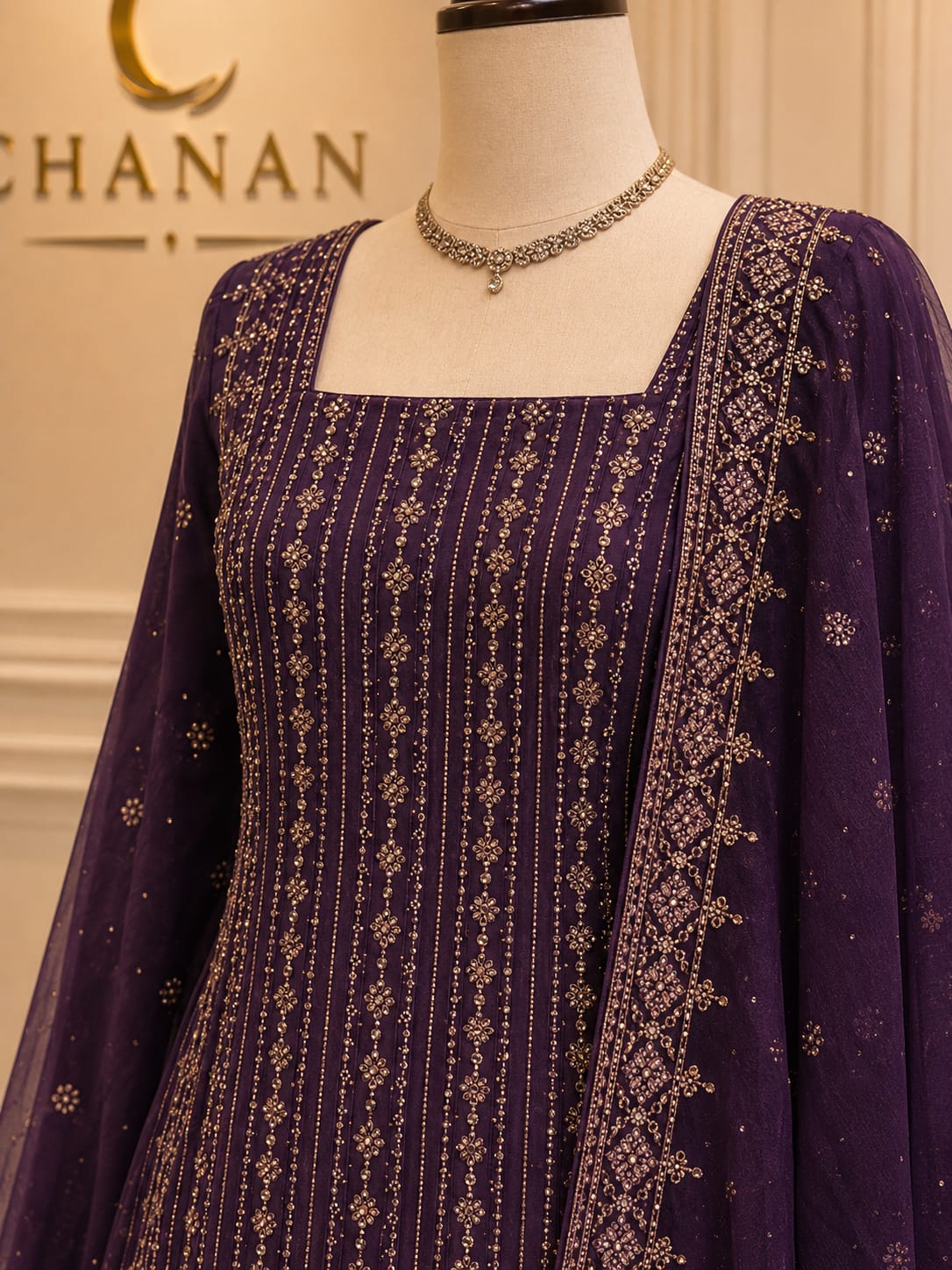 Aubergine Purple Chiffon Sharara Set