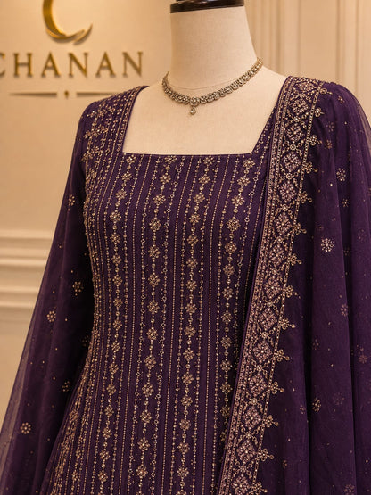 Aubergine Purple Chiffon Sharara Set