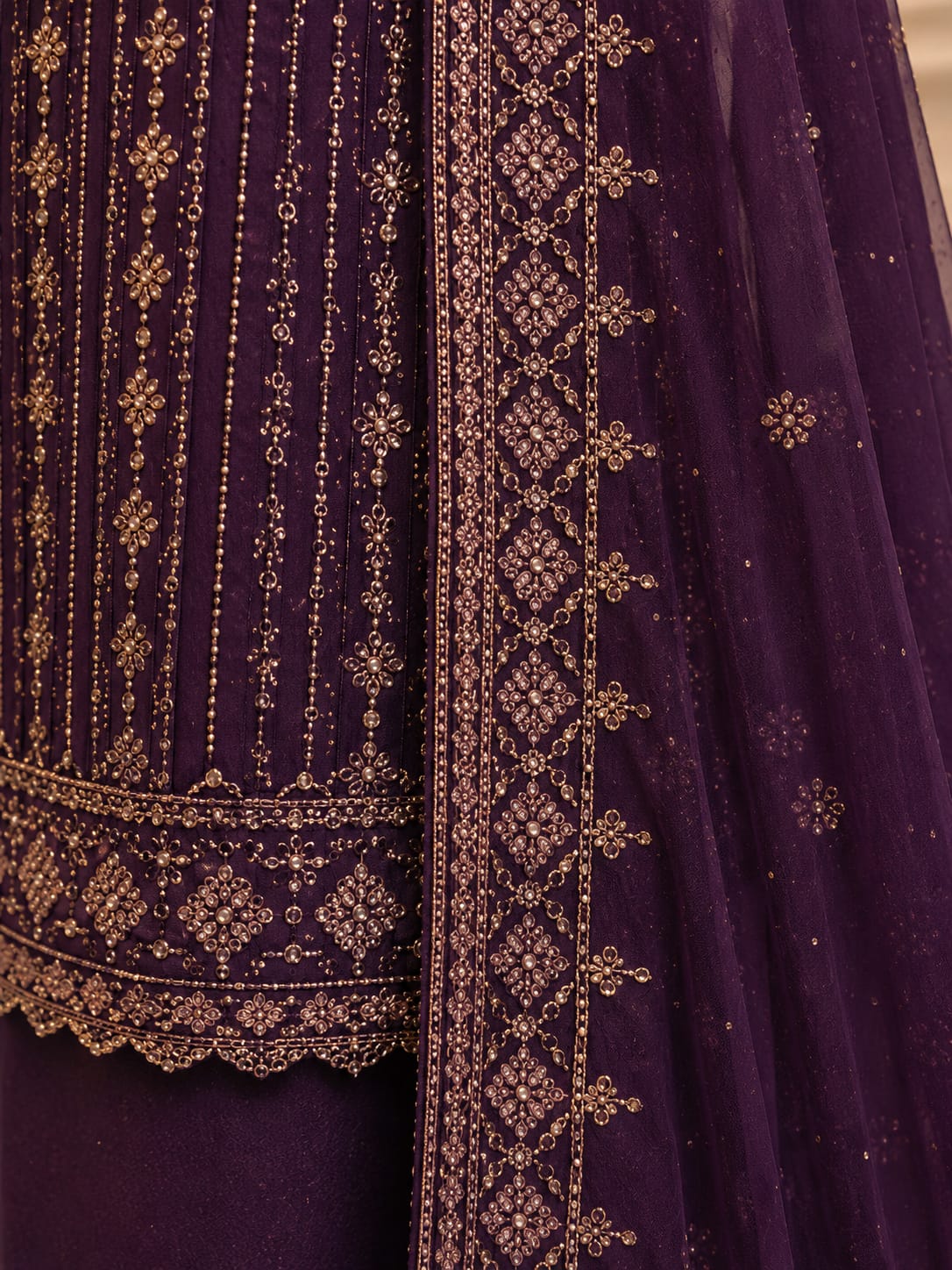 Aubergine Purple Chiffon Sharara Set