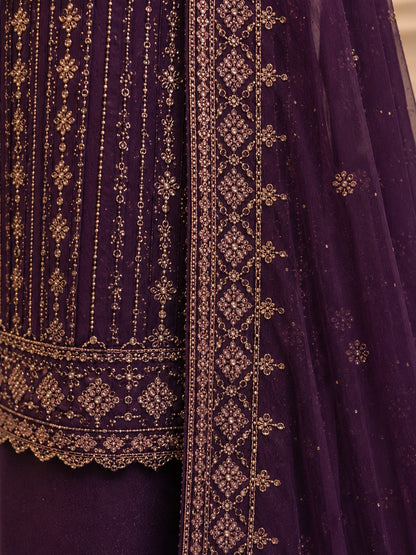 Aubergine Purple Chiffon Sharara Set