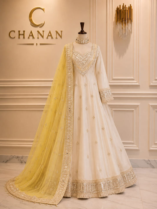 Champagne Gold Embroidered Silk Anarkali