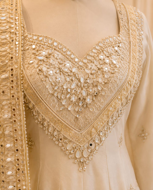 Champagne Gold Embroidered Silk Anarkali