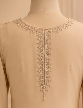 Nude Beige Embroidered Chiffon Maxi