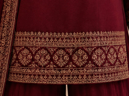 Burgundy Red Heavily Embroidered Velvet Suit