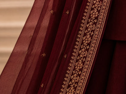 Burgundy Red Heavily Embroidered Velvet Suit