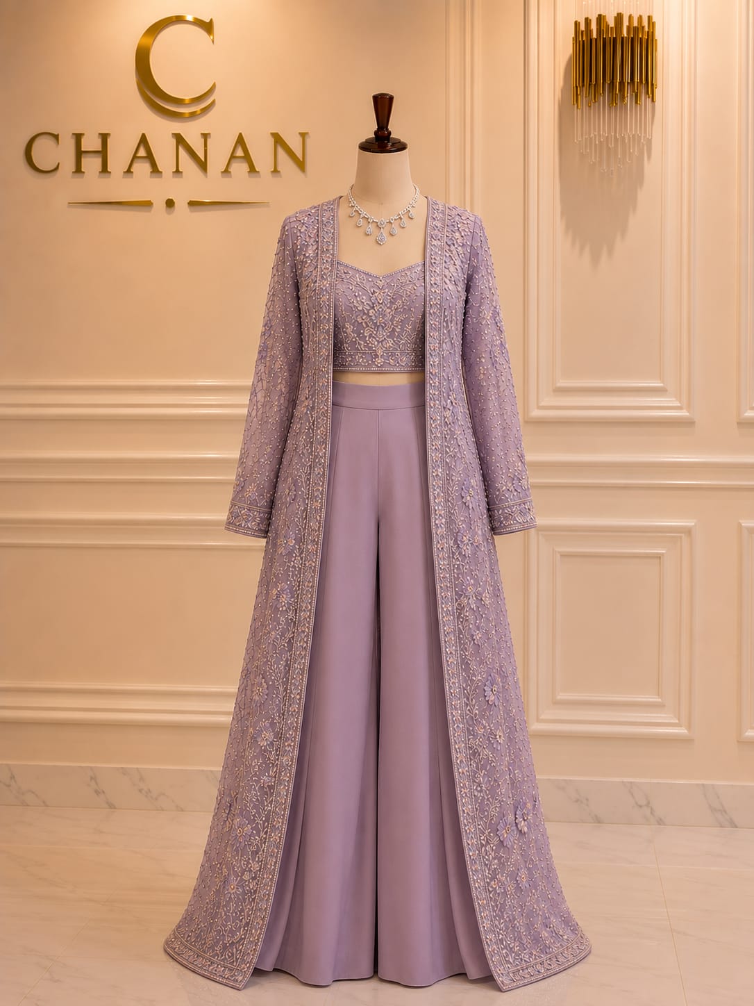 Lilac Lavender Silk Flared Long Shirt Set