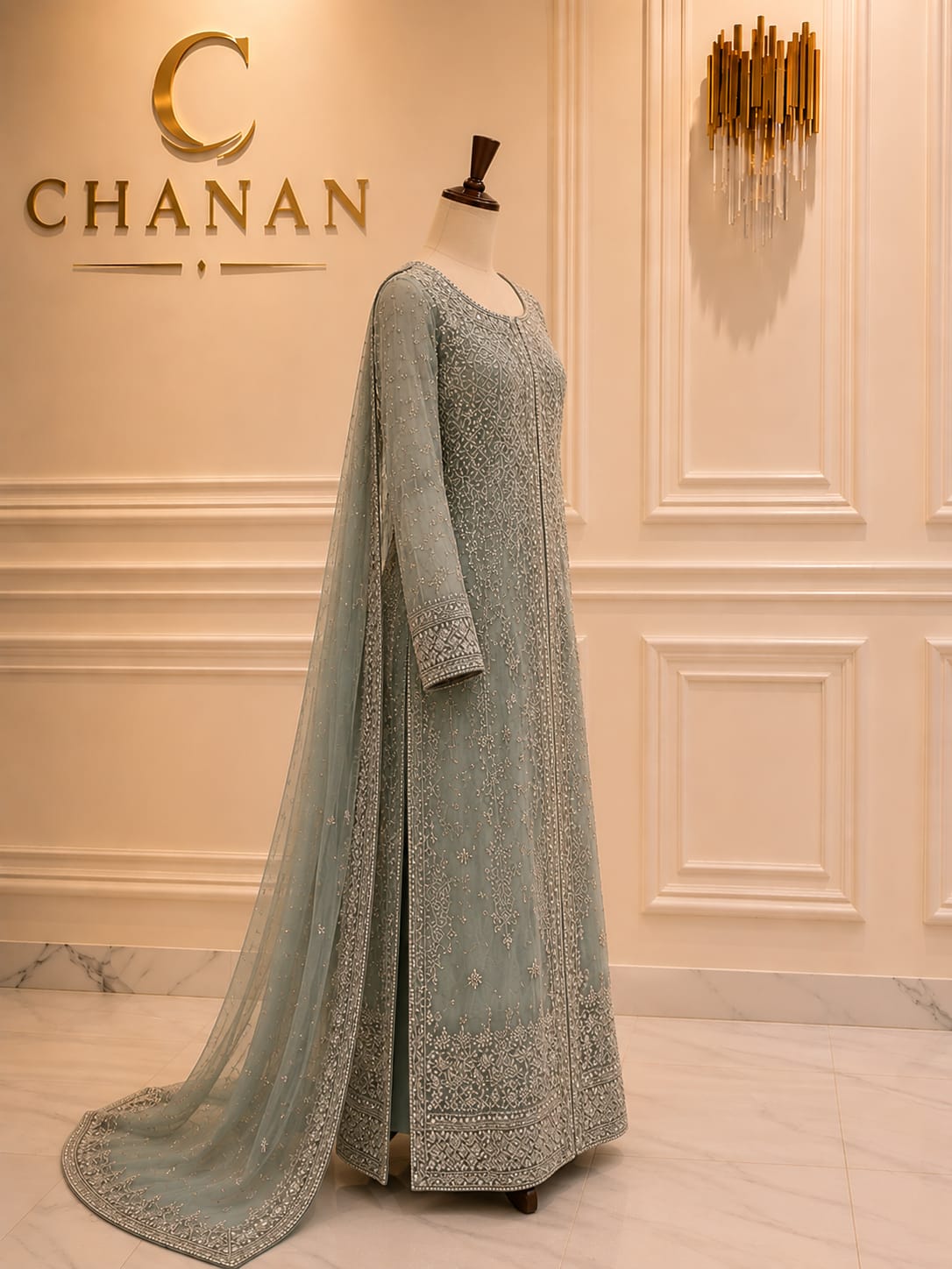 Dusty Sage Green Embroidered Formal Suit