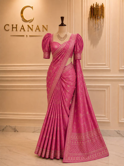 Magenta Pink Satin Silk Flare Lehenga Set