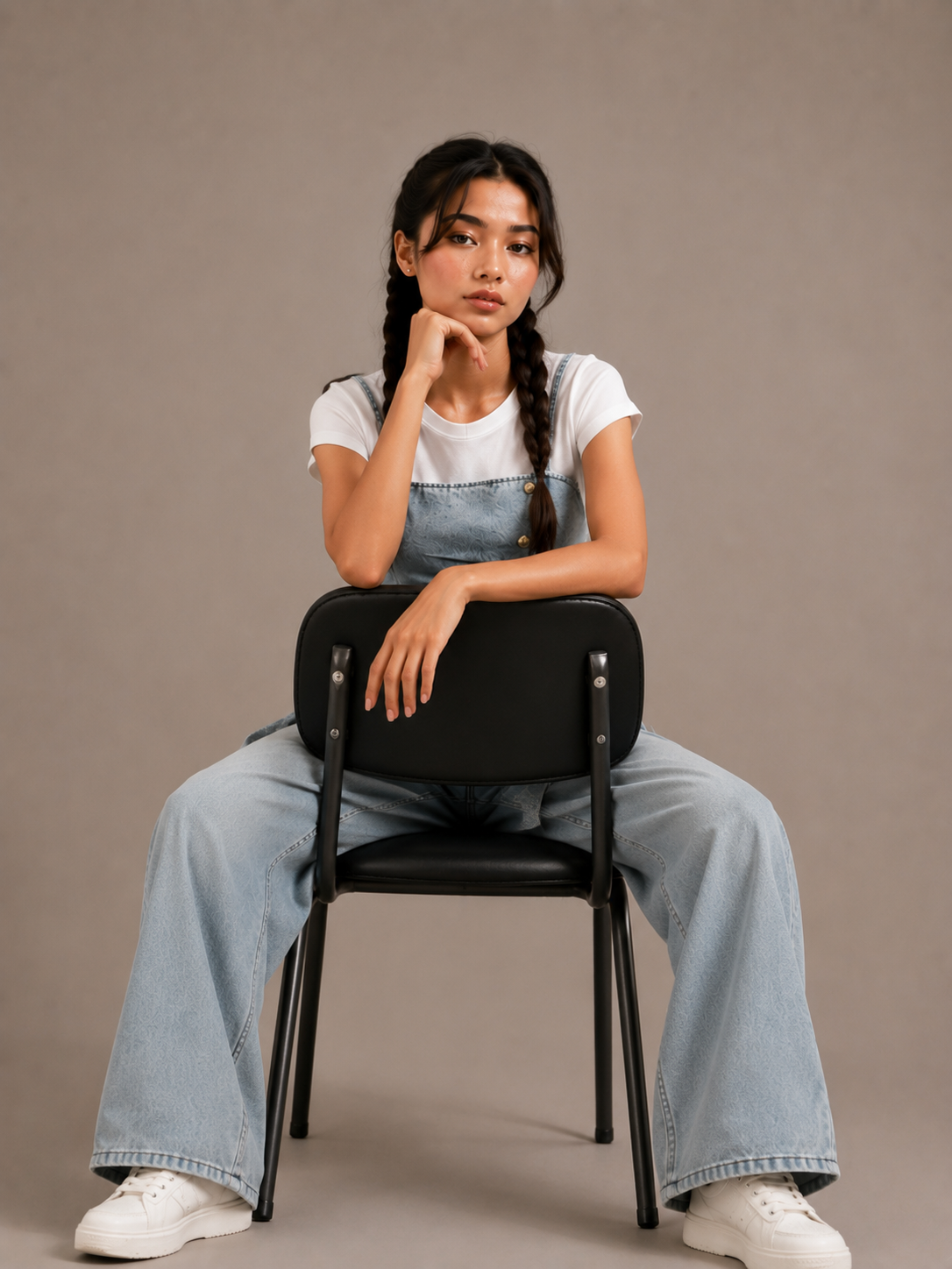 Casual Light Wash Denim Overalls Jumpsuit