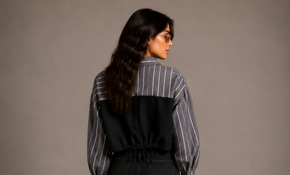 Charcoal Grey Layered Shirt Dress with Corset Vest