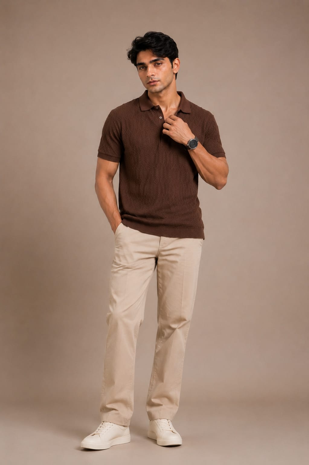 Espresso Textured Knit Polo Shirt