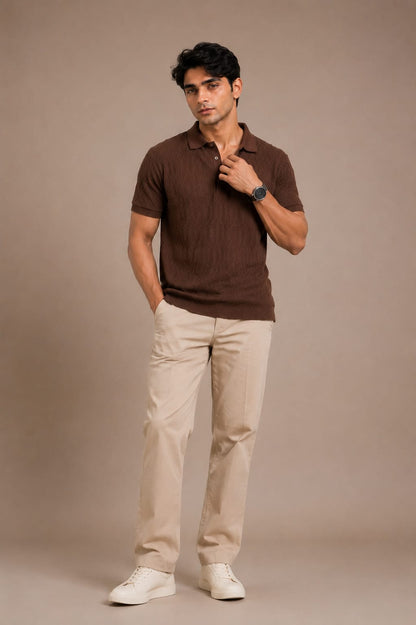 Espresso Textured Knit Polo Shirt