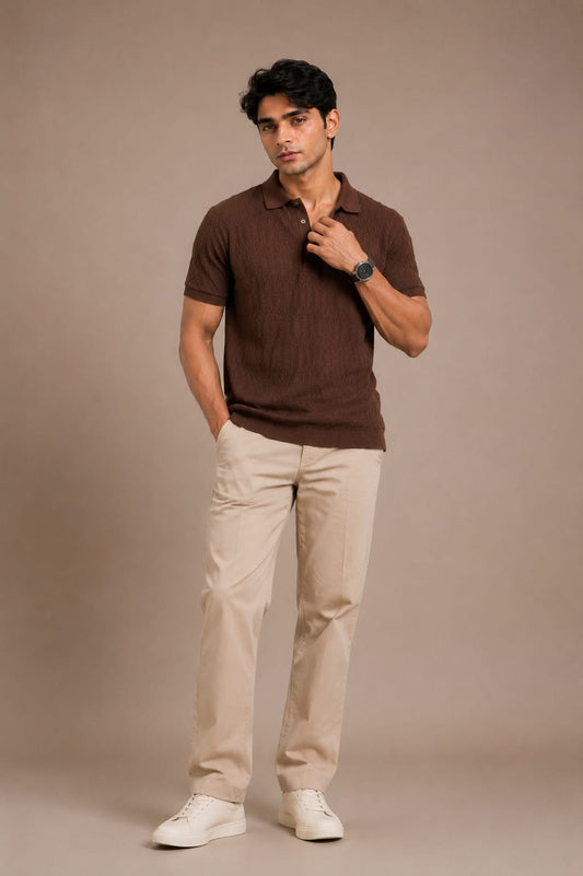 Espresso Textured Knit Polo Shirt