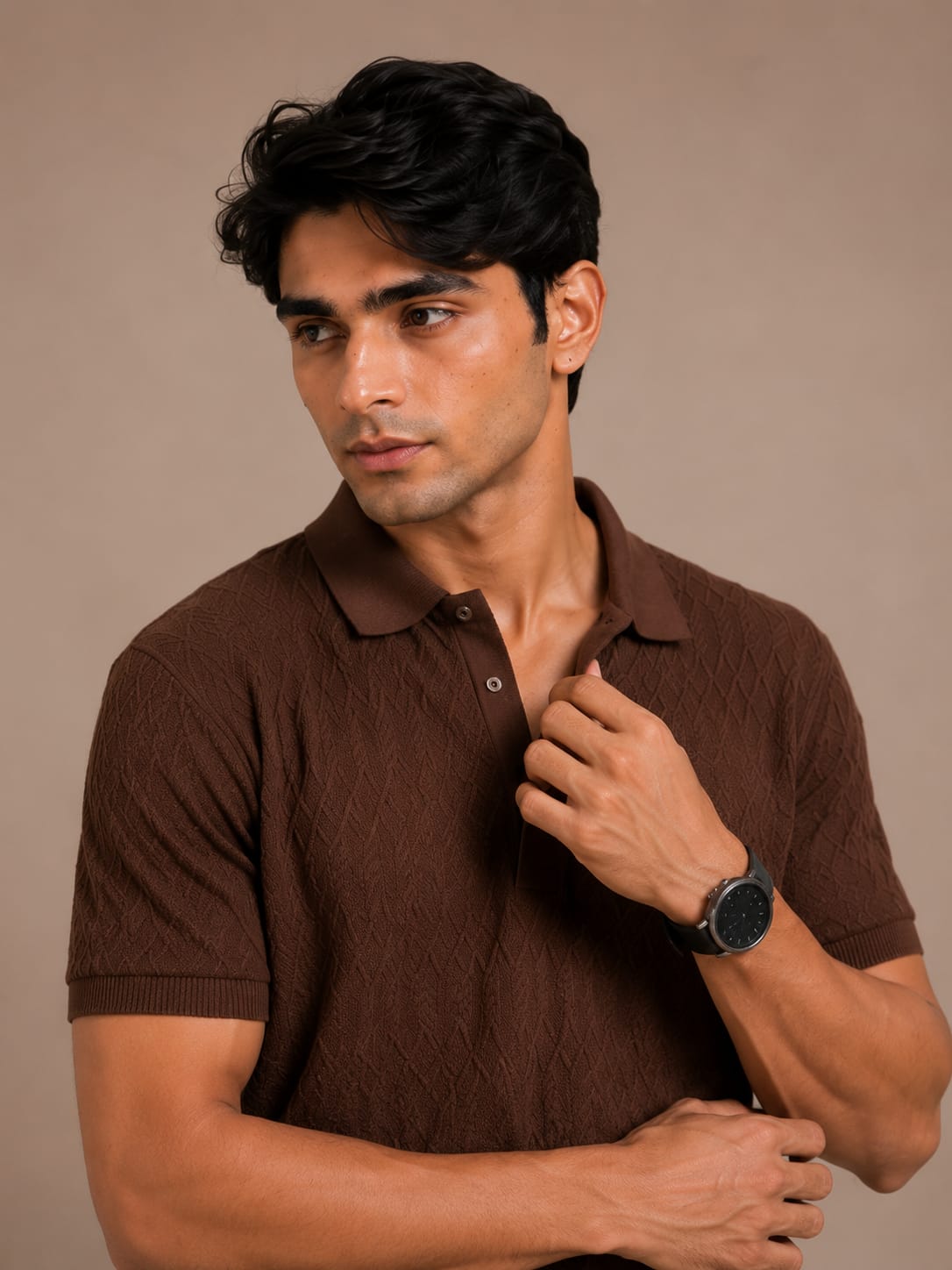Espresso Textured Knit Polo Shirt