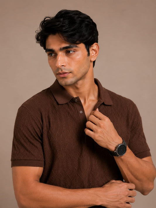 Espresso Textured Knit Polo Shirt