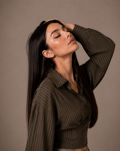 Olive Green Wrap Blouse & Pleated Palazzos Set