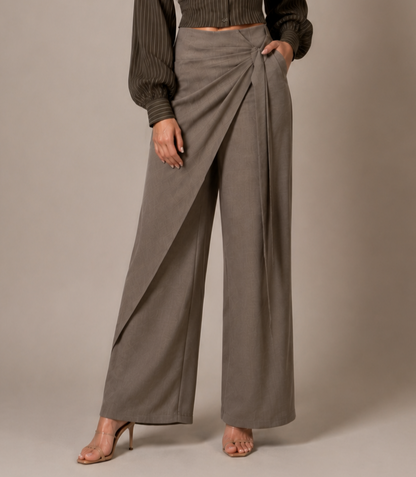 Olive Green Wrap Blouse & Pleated Palazzos Set