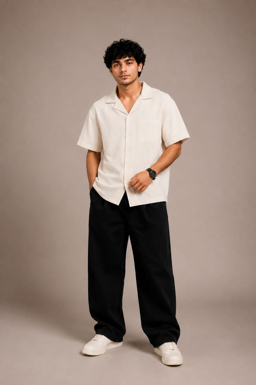 Ivory Textured Resort Shirt