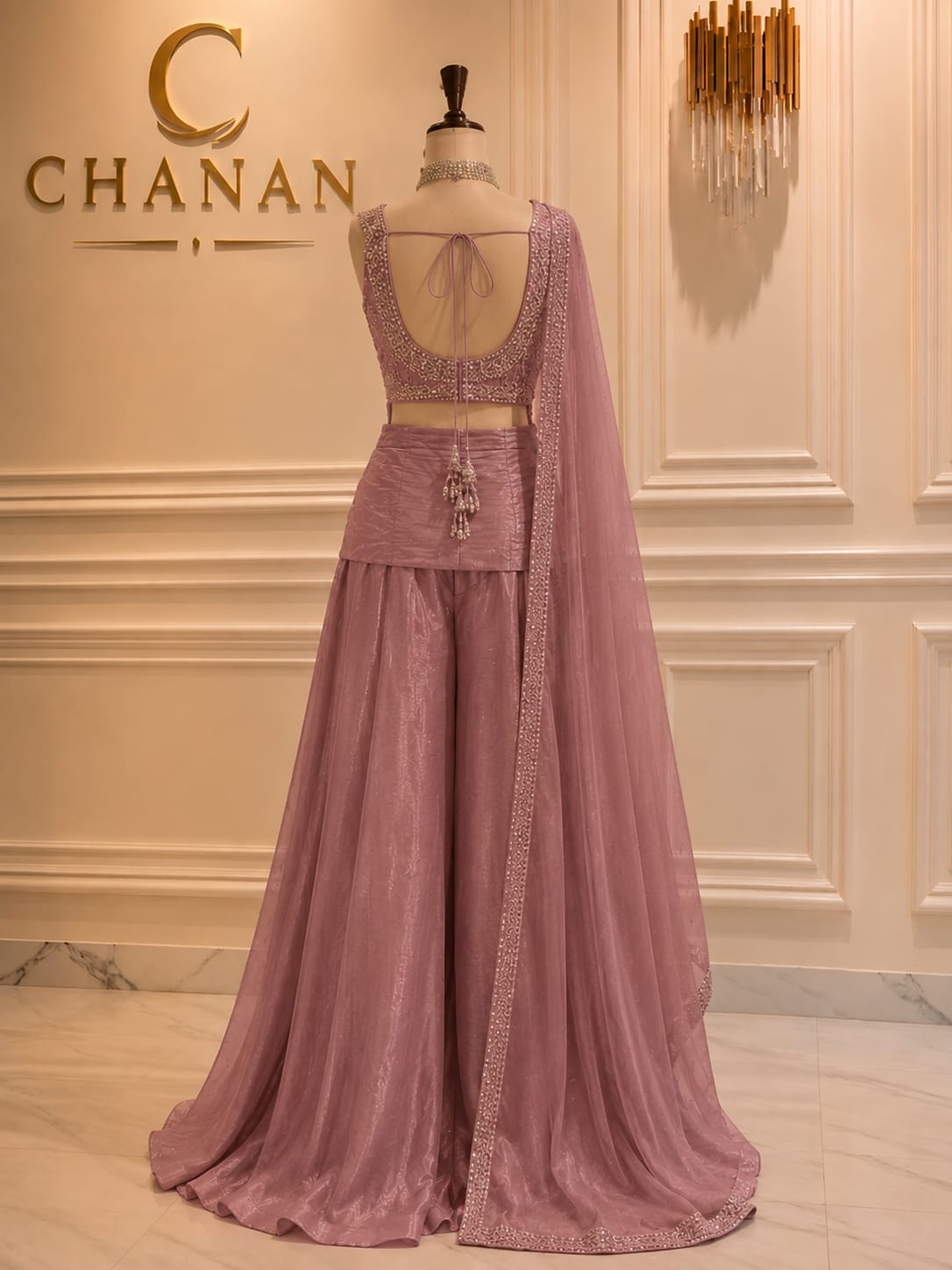 Peach Orange Embroidered Raw Silk Suit