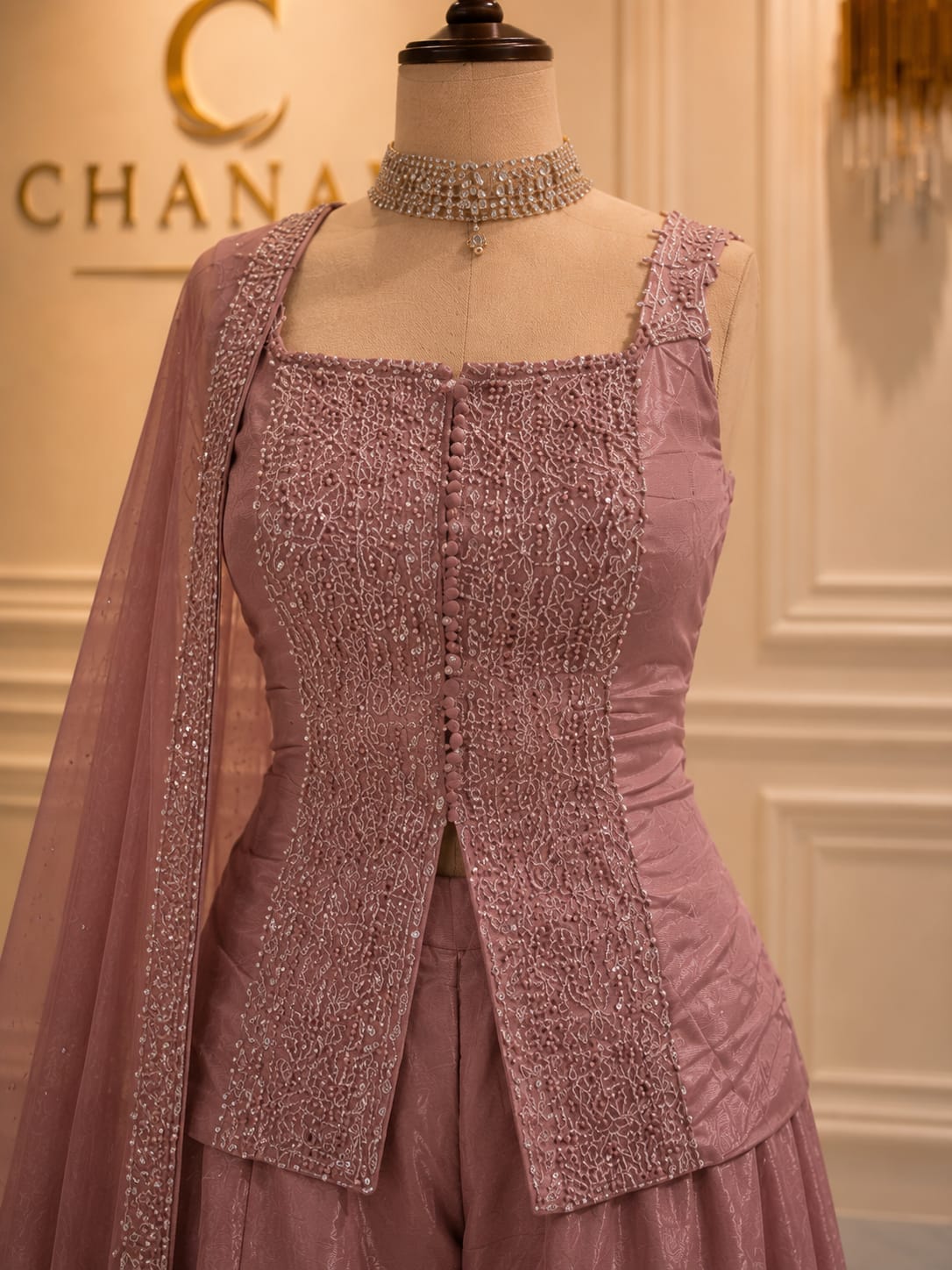 Peach Orange Embroidered Raw Silk Suit